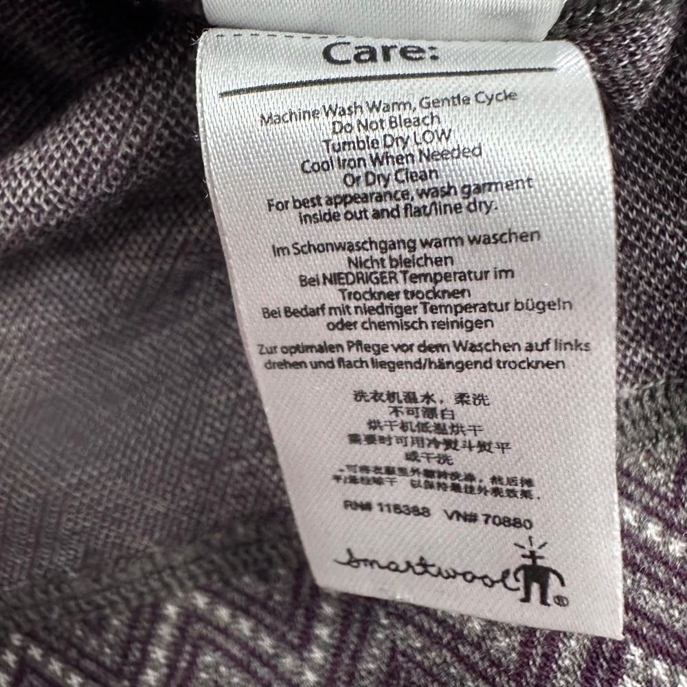Smartwool Womens M Merino Wool Base Layer 1/4 Zip Purple Gray Chevron Top - Picture 6 of 9
